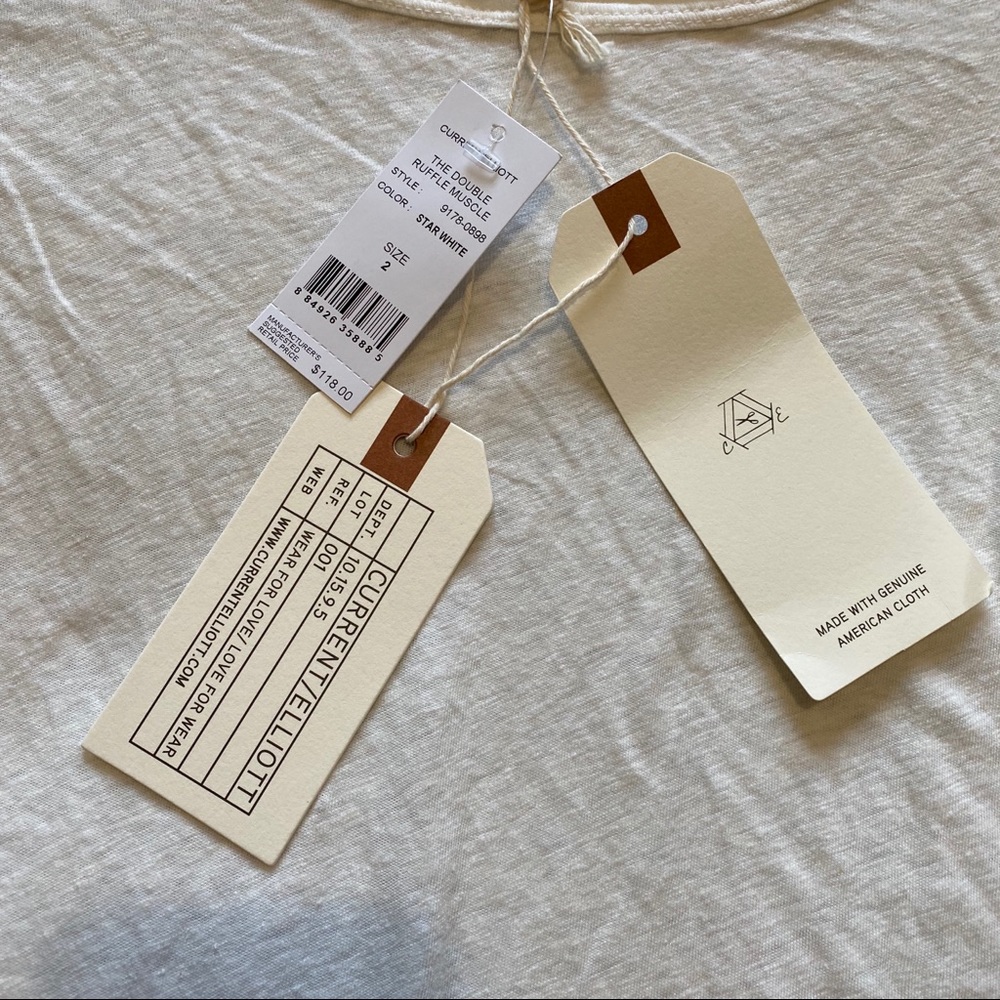 CURRENT/ELLIOT DOUBLE RUFFLE TEE STARK WHITE NWT - Picture 9 of 9